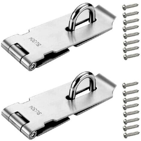 SABIR 2 Pièces Loquet de Cadenas 4 Pouces - Argenté Acier Inoxydable Verrou de Porte Cadenas avec Vis pour Meubles Armoire Tiroir (1/5)