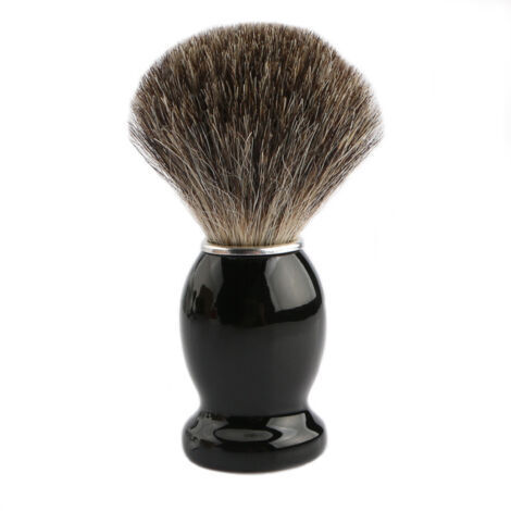 SABIR Blaireau de rasage - Blaireau de rasage en poils véritables - Brosse en poils de blaireau naturels pour un rasage en douceur - Manche noir et accents métalliques (1/5)