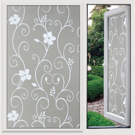 SABIR Anti-UV 45 x 200 cm, Fleur Blanche,Film Fenetre Anti Regard Adhesif pour Vitre Brise Vue Electrostatique Vitre Film Opaque Vitrage Film décoratif (1/5)