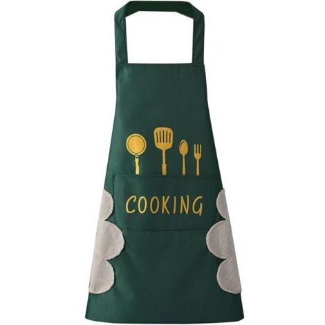 SABIR Tablier de cuisine(Vert) pour femme avec poches pour essuyer les mains, grande poche, essuyage à la main, imperméable pour la cuisine et la pâtisserie (1/5)