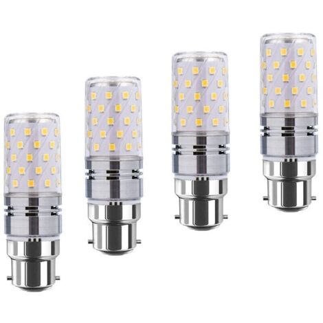 LED B22 de maïs Bulbs12W, 100W Incandescent équivalent, 1200lm, blanc chaud 3000K ampoules Chandelier, Bougie décorative Culot B22, lampe LED non graduables, Pack 4 [Classe énergétique A+] (1/4)