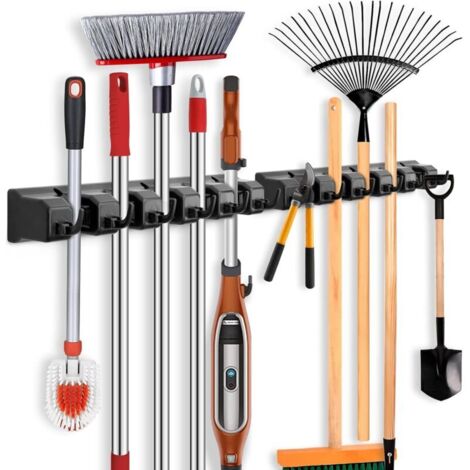 Porte-balais mural en 2 parties, porte-outils avec 10 supports et 12 crochets, porte-balais, porte-outils, porte-outils de jardin, organisateur pour la maison, la cuisine, la salle de bain, le garage (1/5)