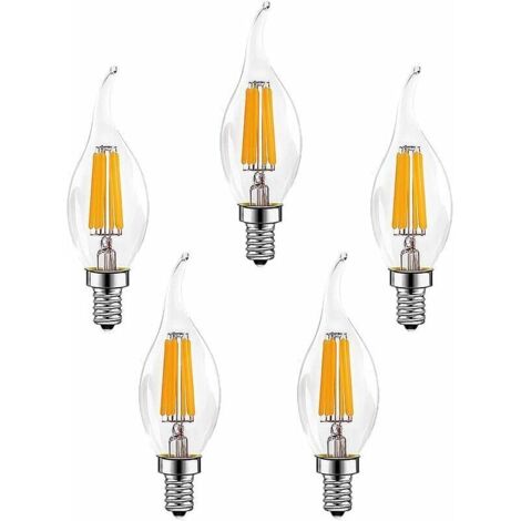 5 Pièces E14 6W Ampoules à Filament LED à Intensité Variable(Équivalent Lampe Halogène 60W)600LM Blanc Chaud 2700K Ampoule à Bougie Rétro C35 Lampe à Économie D'énergie [Classe énergétique A++] (1/4)