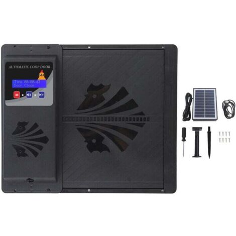 Ouvre-porte automatique de poulailler à énergie solaire USB avec minuterie affichage LED programmable 3 modes d'alimentation type ouvert horizontalement noir (1/4)