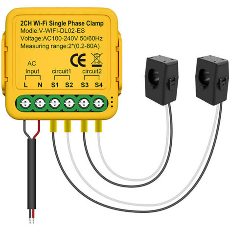 pour Tuya Moniteur de puissance intelligent, compteur wattmètre de WiFi 80 A avec pince transformateur 110-240 V AC 50/60 Hz Moniteur de puissance (1/5)
