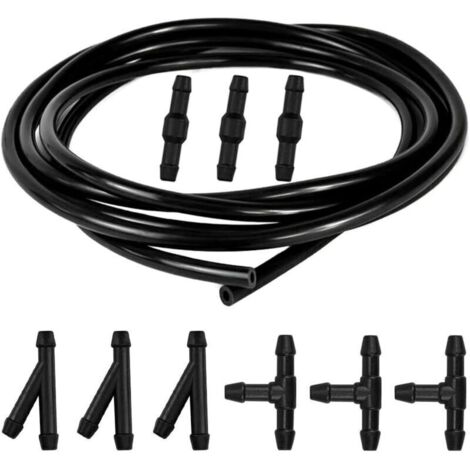 3 m Windscreen Wiper Hose Kit with 9 Pieces Hose Connector (Type Y I T), Washer Wiper Hose, Windshield Hose Connector, Black (1/4)