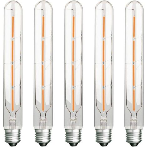 Lot de 5 Ampoules Long Tube, Filament LED Edison, 4W, Équivalent Incandescence 40W, Culot E27, Blanc Chaud 2700K, 400LM, Verre Transparent, 360 Angle d'éclairage, AC 220-240V (1/4)