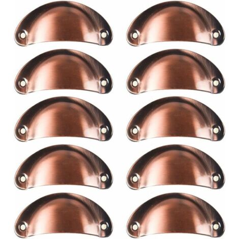 10x Poignée de Coquille Vintage pour Tiroir Armoire Meuble Cuisine, Fer Incurvé Bouton de Porte de Placard Retro 8,2 cm x 3,5 cm,Métall Bouton Porte pour Armoire Meubles Décoration(Cuivre rouge) (1/4)