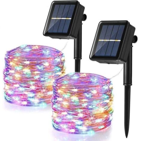 [Lot de 2] Guirlande Lumineuse Exterieur Solaire, 12m 100 LED Guirlande Guinguette Noël Solaire Étanche 8 Modes Décoration Lumière pour Jardin Terrasse Cour Maison Mariage Fête (Multicolore) (1/4)