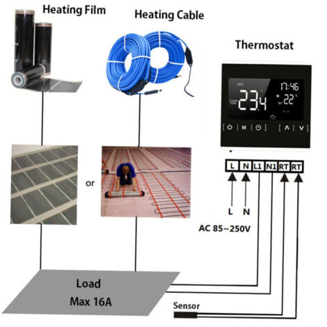 Eosnow Thermostat intelligent à écran tactile LCD pour système de chauffage au sol électrique programmable à la maison Thermorégulateur AC 85-250 V Contrôleur de température