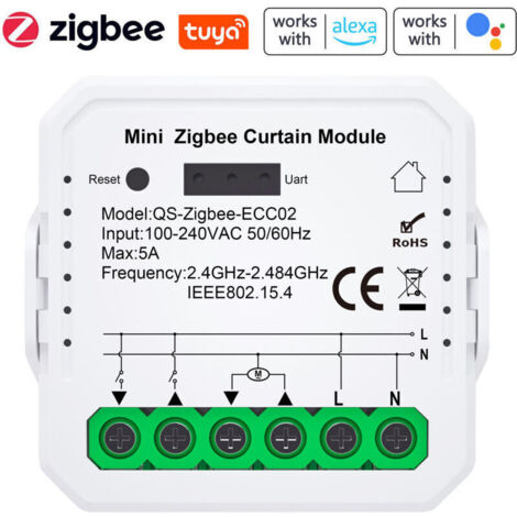 Module ZigBee pour stores, rideaux, volets, interrupteur intelligent télécommande RF 433MHZ, compatible avec Alexa Google Home, commande pour volets roulants, relais (1/4)