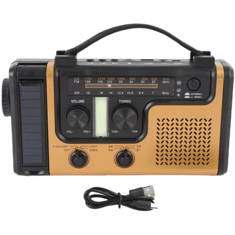 Eosnow Radio d'urgence solaire Bluetooth 5.0, manivelle Portable AM FM SW avec lampe de poche, alarme SOS, chargeur de téléphone portable pour intérieur et extérieur (1/4)