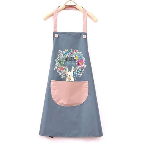 Tablier de cuisine imperméable-bleu, tablier de barbecue réglable avec poche, tablier de lapin mignon (1/4)