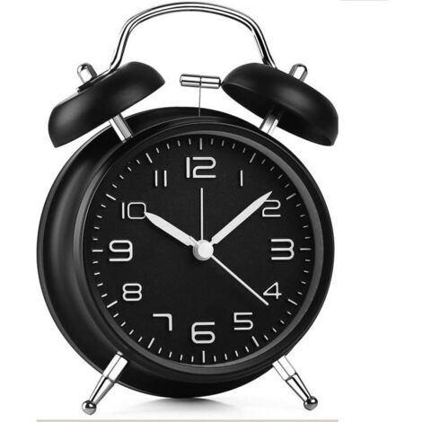 Réveil à double cloche avec rétroéclairage, cadran stéréoscopique de 4", réveil puissant à piles, sans tic-tac, silencieux, réveil à cloche rétro, entraînement à quartz (1/4)