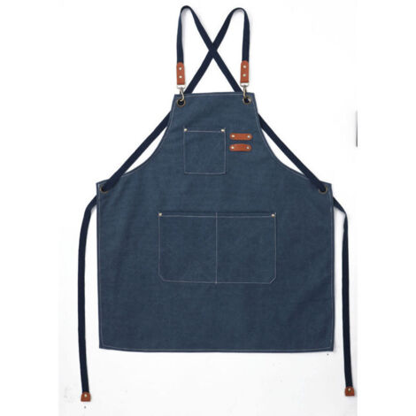(Bleu Marine)Tablier Cuisine Homme Tabliers en Toile avec 3 Poches Imperméable et Réglable Apron pour Barbecue, Restaurant,Jardin, Charpentier,78 x 68cm (1/4)