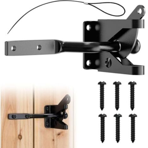 Loquet de portail autobloquant pour portail de jardin, loquet de porte automatique robuste avec câble de traction pour portails de clôture en bois, porte d'abri de jardin (1/4)
