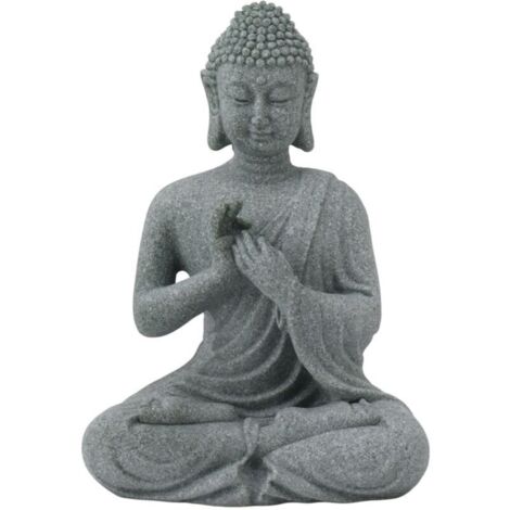 Eosnow Statue de bouddha en grès vert, Sculpture bouddhiste assise, ornement pour salon et cour, 7135K-01