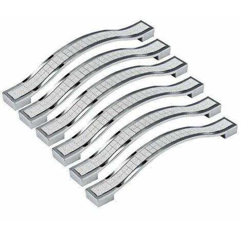 6pcs 128mm Poignée de Porte Cristal Decoration Bouton de Porte Bouton de Meuble Pour Meuble Tiroir Placard Bin Penderie Armoire, Argenté (1/4)