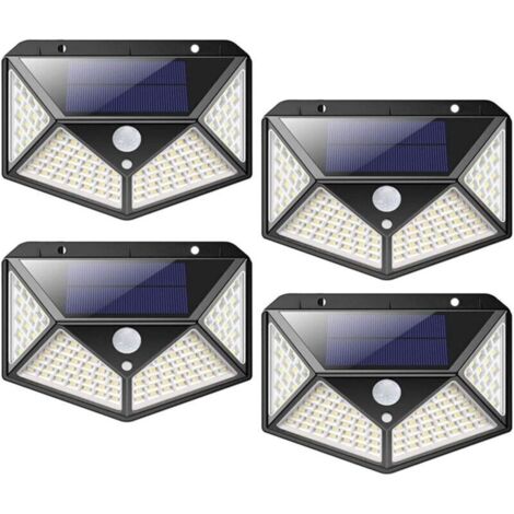 SJLERST Lampe Solaire Extérieur 100LED, Détecteur de Mouvement, Lumière Solaire Etanche éclairage Solaire, Lampe de Sécurité sans Fil lampe mural pour Jardin, Lot de 4 (1/4)