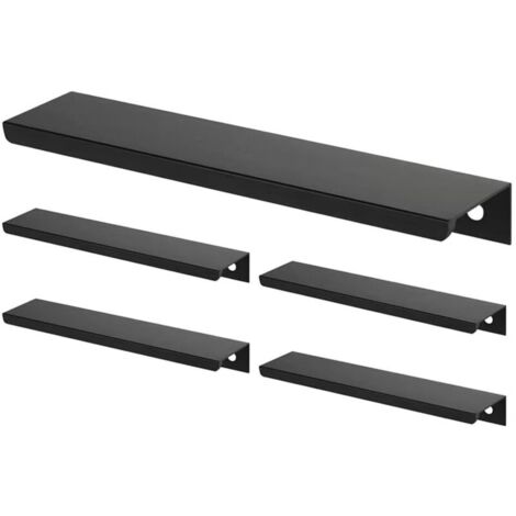 SABIR – Lot de 5 poignées de meuble noir – Aluminium mat – Entraxe 128mm – Longueur 150mm – Largeur 32mm – Pour cuisine et salle de bain