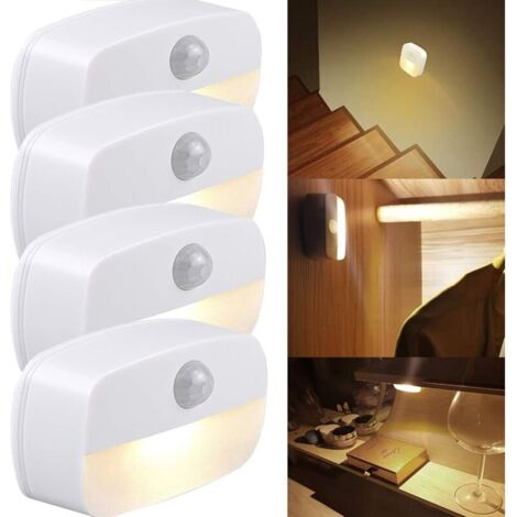 SABIR Veilleuse LED détecteur de mouvement ,[Lot de 4], Lampe Nuit Veilleuse Enfant Murale Automatique Plug-and-Play avec Capteur de Lumière pour Chambre Bébé, Salon, Garage, Salle de Bains [Classe é (1/5)