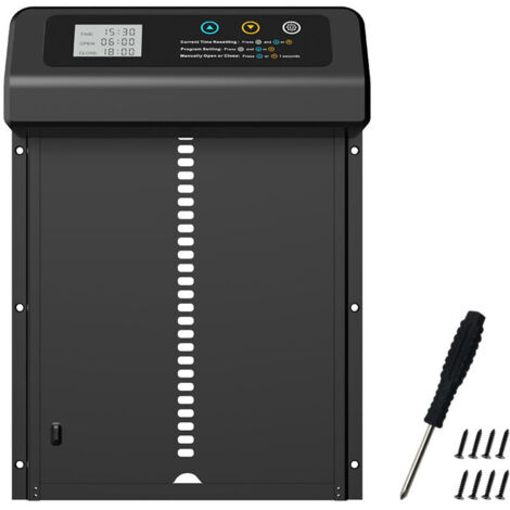 SABIR Porte de poulailler électrique Porte de nid de poule en alliage d'aluminium Porte de poulailler intelligente et automatique Porte de poulailler noire (1/4)