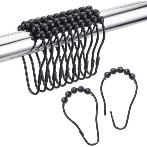SABIR Anneau de crochet de gourde à cinq perles anneau de rideau en métal antirouille boucle rideau de douche suspendu anneau de rideau de douche crochet noir 12 pièces (1/3)