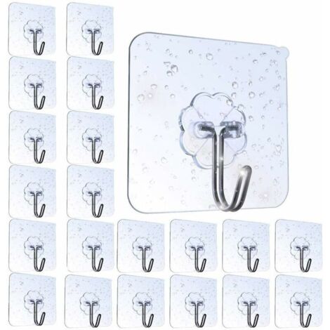 SABIR 20 Pièces Crochet Adhésif Transparent Autocollants Crochet Murale Salle de Bain Porte Serviette Imperméable pour Chambre Salle de Bain Cuisine Plafond accrocher des Peignoirs (1/5)