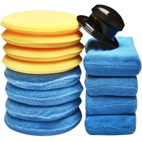 SABIR 13Pcs Éponge De Polissage Voiture Éponge De Cire Éponge Fartage Tampon De Nettoyage pour Nettoyer Voitures Véhicule, Verre (Bleu, Jaune) (1/5)