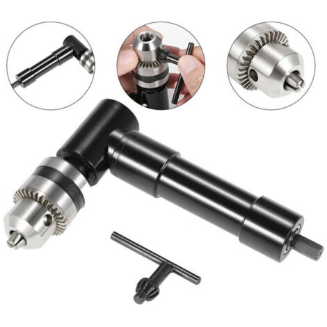 SABIR Mèche de fixation de foret à angle droit, Tête en aluminium de 1500RPM 3/8" 90 degrés Adaptateur de clé de mandrin Tige hexagonale de 8 mm Pour accessoires d'outils électriques (1/5)