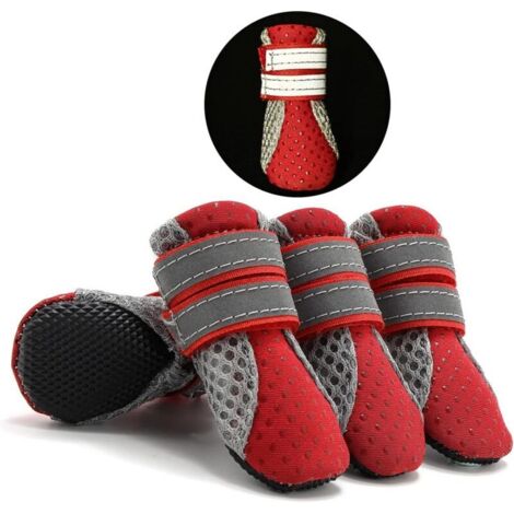 SABIR Bottes D'été Antidérapantes pour Petit Chien Réglables Réfléchissantes Chaussons pour Chiens Chiot Chat Chaussures pour la Protection des Pattes en Maille Douce perméable à lair Rouge XL