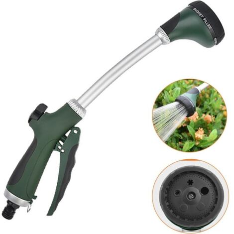 SABIR Pommeau de douche de jardin, long avec manche, 5 types de jets, avec contrôle du débit pour l'arrosage et le nettoyage, 40 cm (1/5)