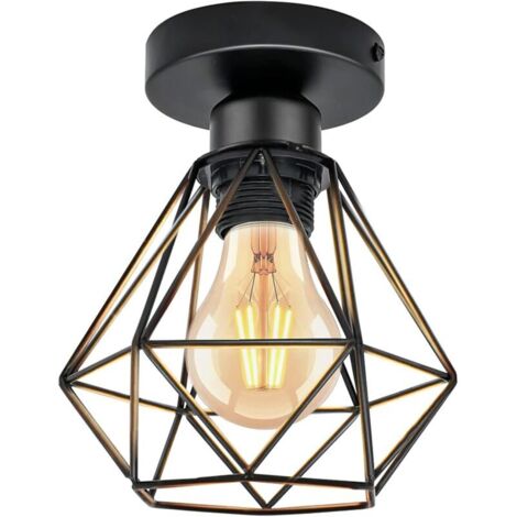 SABIR Lampe pendante industrielle Lampe pendante E27, lampe cage en métal vintage, lampe pendante vintage Ø 200mm pour salon cuisine restaurant café bar, noir, 1pc (source lumineuse non incluse) (1/5)