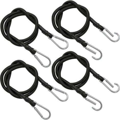 SABIR Cordons élastiques avec mousqueton, 1 m de cordons élastiques robustes avec mousquetons, crochets de bâche, 4 pièces élastiques en caoutchouc pour voiture, moto, vélo. (1/5)