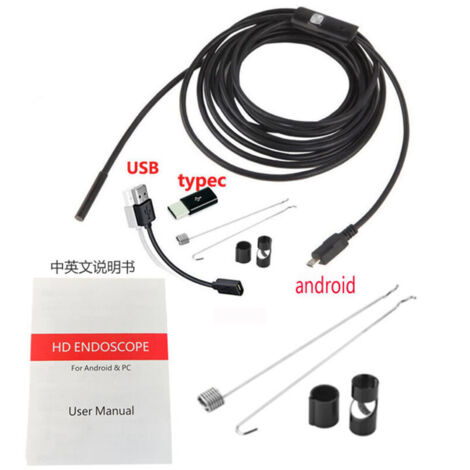 SABIR Endoscope USB 3 et 1 Endoscope 5.5mm Ultra mince et étanche Caméra Snake d'inspection Micro USB et Type C pour OTG Android, PC, ordinateurs portables Windows Mac avec 5M Cordon semi-rigide de 16 (1/4)