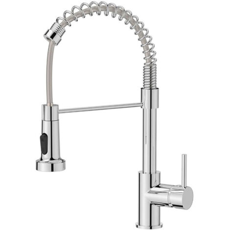 SABIR Robinet Cuisine, Mitigeur Cuisine Avec Douchette Pivotant à 360° d'Évier à Arc Élevé Pulvérisateur Escamotable 2 Modes, Chrome Poli (1/5)