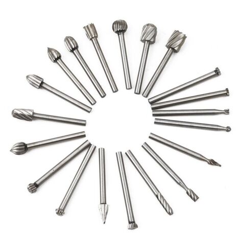 SABIR 20 Pcs Fraises Rotatives, HSS Burrs Rotatives Embouts de Fraisage Outil Routage de Bois Accessoires Outil Rotatif 3mm Tige pour Dremel (1/5)
