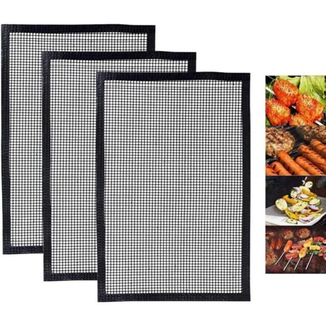 SABIR Tapis Grille Barbecue Réutilisable, Tapis de Cuisson Anti-adhésif pour Barbecue ou Yaourtières, Compatible Fonctionne Bien avec BBQ Electrique,Four, Gaz, Charbon - 3 Pcs (40 34CM) (1/5)