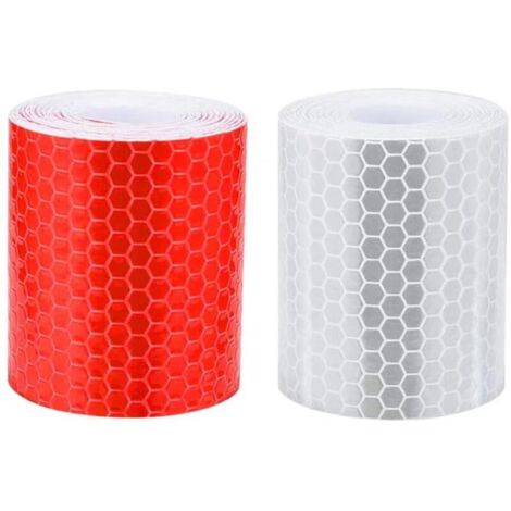 SABIR Ruban réfléchissant, 2Pcs 5cm × 1 mètres Ruban réfléchissant Autocollant auto-adhésif Haute visibilité pour véhicules Voitures Remorques Vélos Casques - Blanc et rouge (1/5)