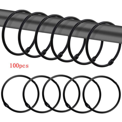 SABIR Lot de 100 anneaux de rideau de douche, crochets de rideau de douche décoratifs antirouille en métal rond crochets de douche pour tringle de douche de salle de bain (noir) (1/4)