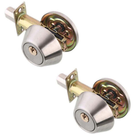 SABIR Lot de 2 serrures de porte en acier inoxydable à pêne dormant monocylindre avec 3 clés Ouverture simple pour portes intérieures et extérieures, serrure de chambre à coucher, en chrome satiné (1/5)