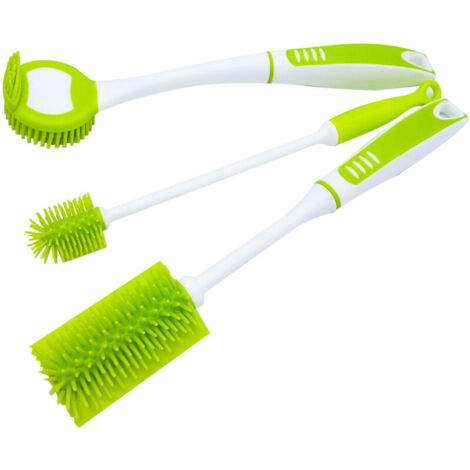 SABIR Lot de 3 Goupillon Brosse à carafe brosse à bouteilles et Chiffon de silicone Brosses de Nettoyage pour la vaisselle,bouteille étroite Bière, vin,verre, Narrow Neck bouteilles,gobelets,Thermos (1/5)