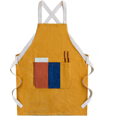 SABIR Tablier De Café en Jean Bavoir À La Maison Accessoires De Cuisine Tablier Femme De Ménage ,(Color : Yellow, Size : 75x60cm) (1/5)