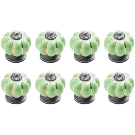 SABIR Lot de 8 boutons de tiroir en céramique en forme de citrouille pour armoire de cuisine (vert) (1/5)