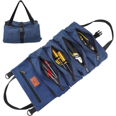 SABIR Porte-Outils en Toile,Sac à Outils Multifonctionnel avec 5 Poches, Trousse à Outils Résistant à l'Usure, Adapté à la Maison Quotidienne,Au Travail du Bois,Aux Outils d'Electricien(Bleue)