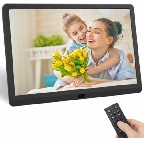 SABIR Cadre photo numérique 10 pouces, écran IPS Rokurokuroku 1920 x 1080, avec lecteur photo/musique/vidéo/horloge/calendrier, compatible USB et carte SD, avec télécommande, noir (1/4)