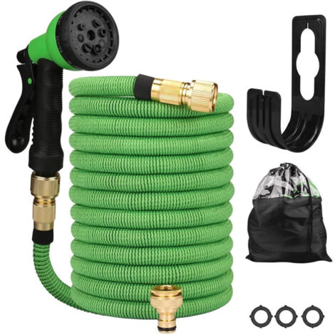 SABIR Tuyau d'arrosage 7.5m Tuyau D’arrosage Retractable avec Support et Pistolet Arrosage 8 Fonctions Raccords en Laiton (1/5)