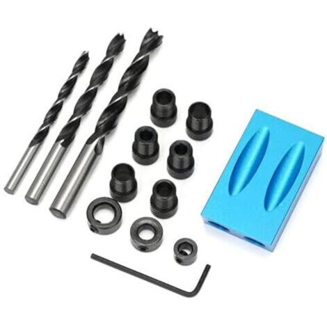 SABIR Kit de forets d'angle 15, kit de gabarit de perçage de poche 14 pièces, localisateur de perçage du bois, positionneur de trou d'angle 6/8/10 mm, outils de guidage de trou d (1/5)