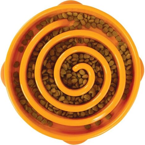 SABIR Gamelle d'alimentation lente anti-glouton pour chien - taille L/normal - orange (1/5)