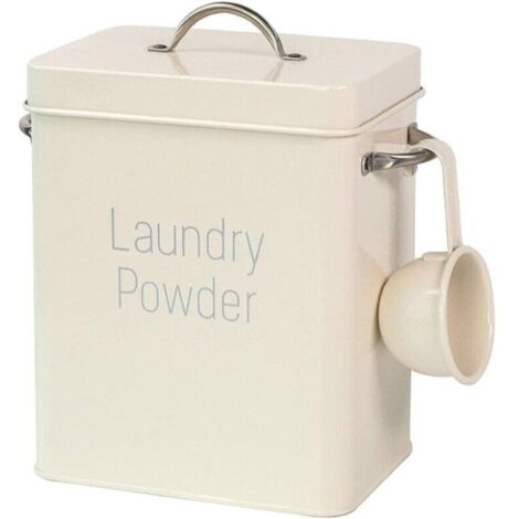 SABIR Récipient pour détergent en poudre avec cuillère, seau à détergent de 4L, boîte de stockage de détergent en métal, seau à détergent beige pour le stockage à la maison - 1pc (1/5)